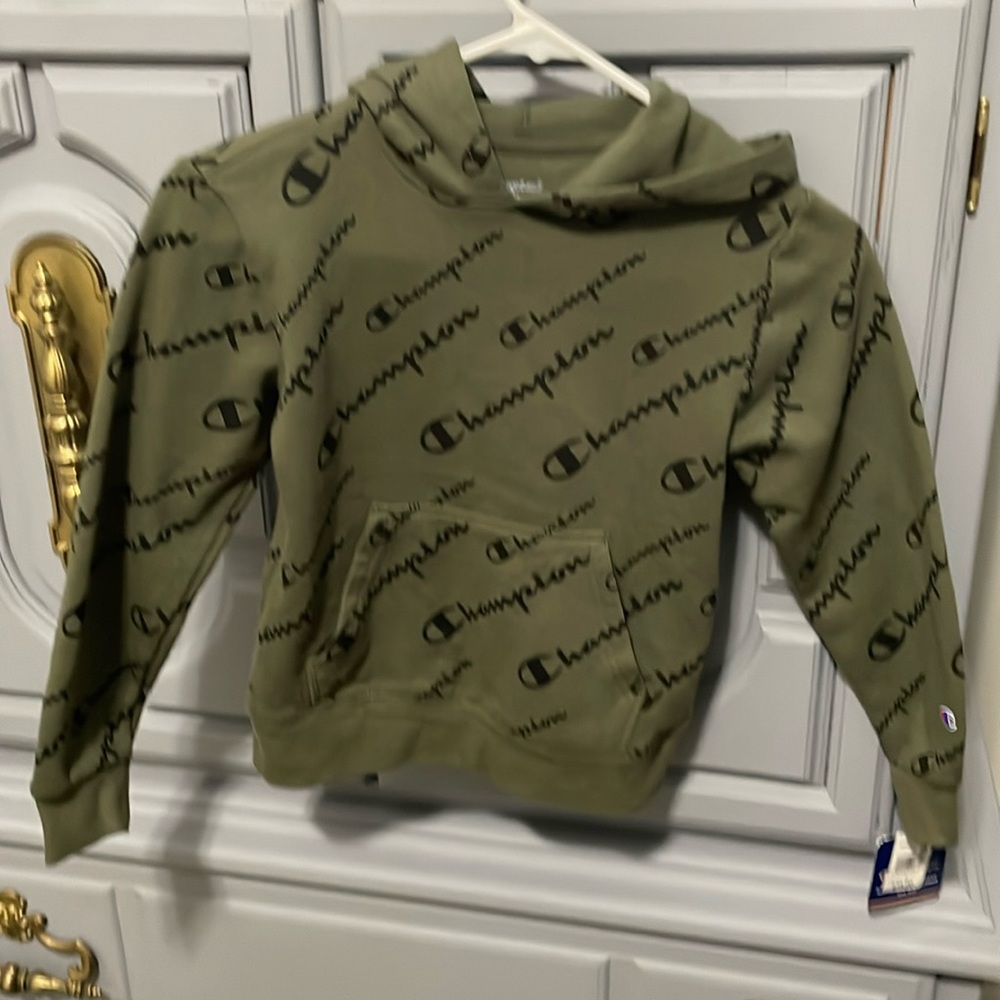 Champion kids size 7 olive green hoodie